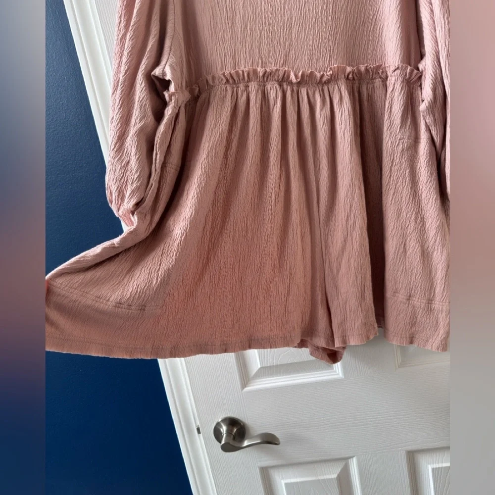 Anthropologie MABLE ROSE COLOR ROMPER PEASANT SLEEVES DEEP‎ POCKETS nwot Large